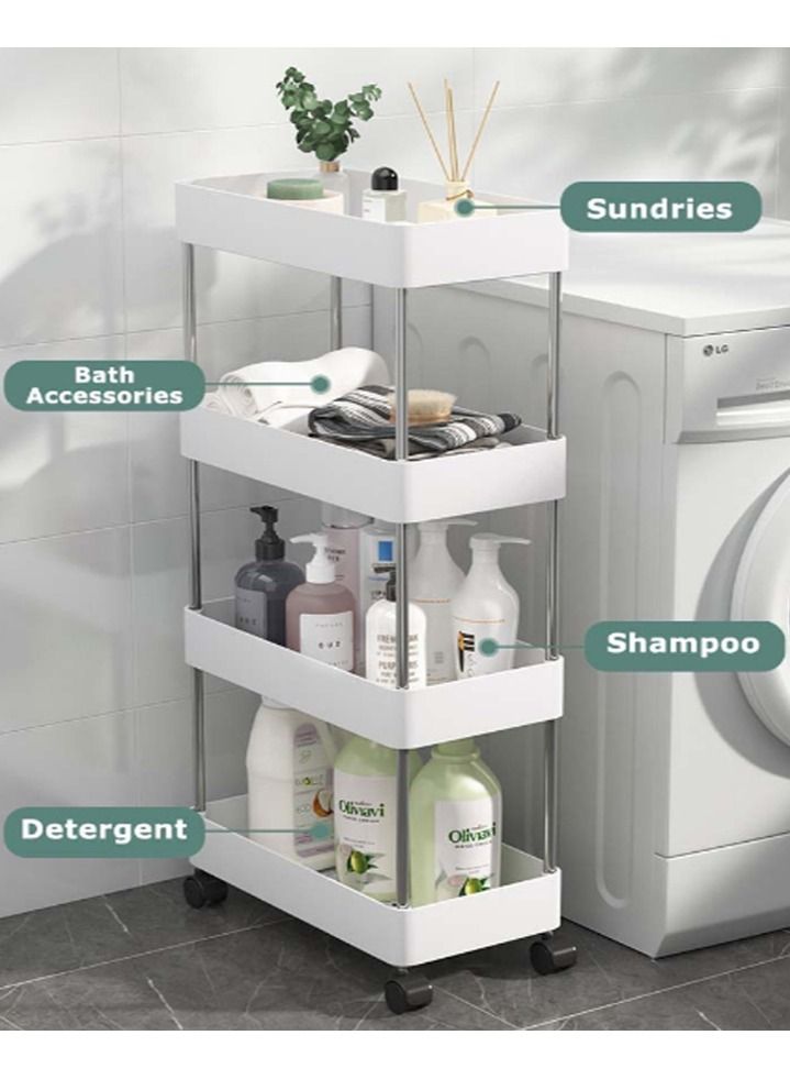 DubaiGallery 4 Tier Rolling Utility Cart Storage Shelves With Roller Wheels Organizer Shelf For Kitchen Bathroom Office Living Room, Storage Holders & Racks  - Image 4