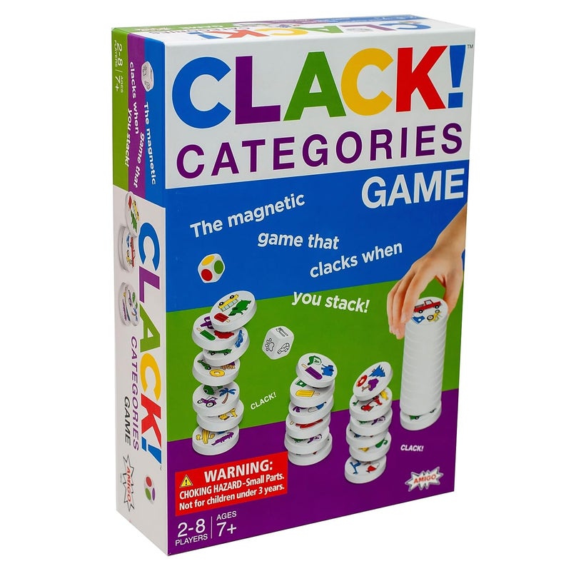 Amigo Games Clack! Categories – The Magnetic Stacking Game That Clacks When You Stack – Roll The Dice, Match The Color & Shape, Tallest Stack Wins – Perfect Family Game or Kids Game for Ages 7+ - Image 1