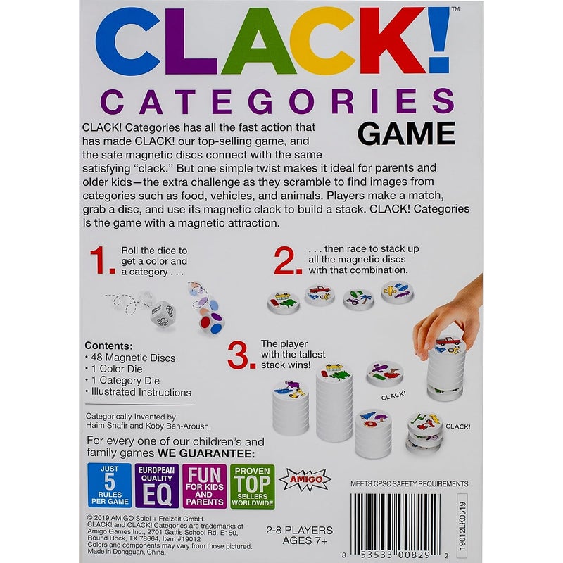 Amigo Games Clack! Categories – The Magnetic Stacking Game That Clacks When You Stack – Roll The Dice, Match The Color & Shape, Tallest Stack Wins – Perfect Family Game or Kids Game for Ages 7+ - Image 2