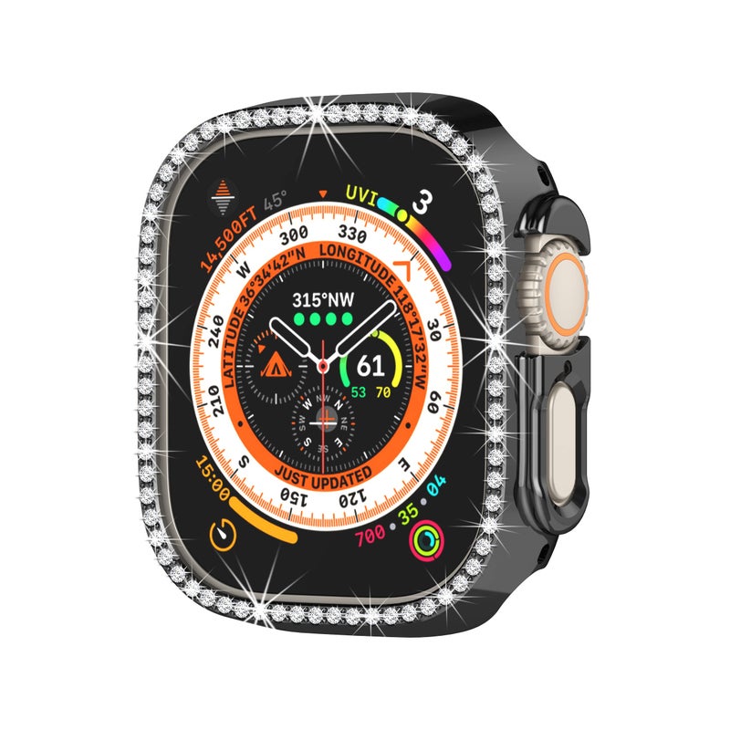 Yrzper Compatible with Apple Watch Ultra 49mm Bling Diamond Case PC Bumper Protective Cases Women Girls Crystal Shining Rhinestone Cases Smartwatch Accessories Case (Black) - Image 3