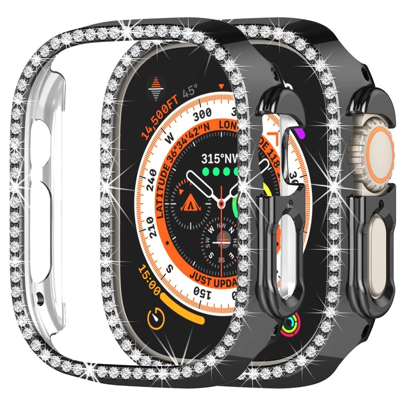 Yrzper Compatible with Apple Watch Ultra 49mm Bling Diamond Case PC Bumper Protective Cases Women Girls Crystal Shining Rhinestone Cases Smartwatch Accessories Case (Black) - Image 1