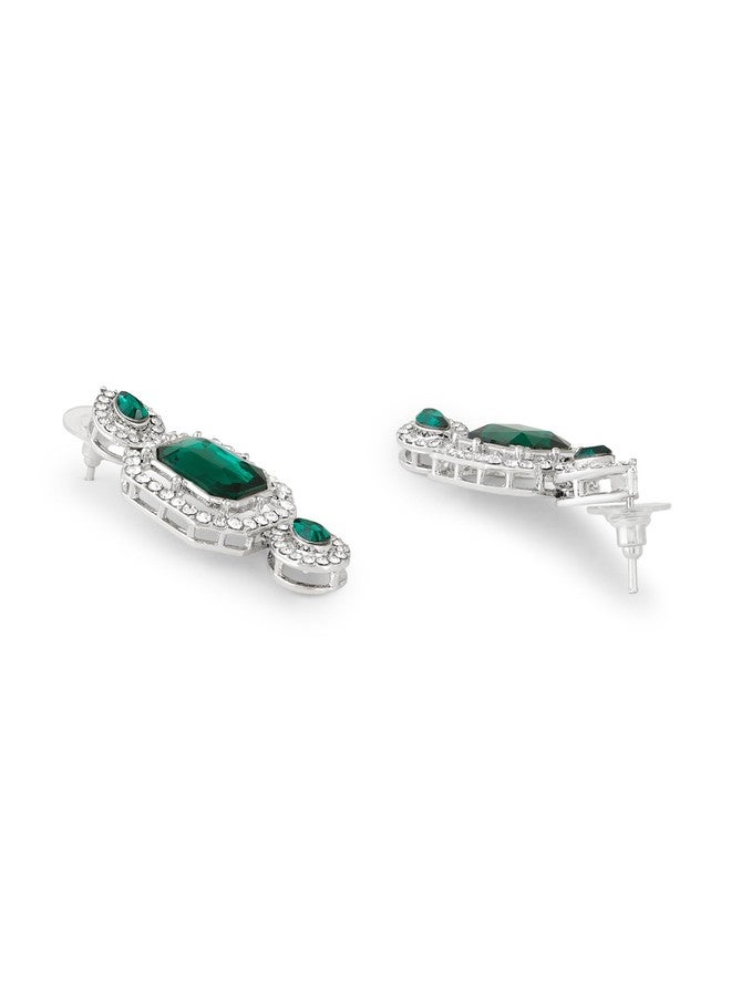 Zaveri Pearls طقم عقد وأقراط عصري متعدد الطبقات من زافيري بيرلز، مرصع بأحجار خضراء وألماس نمساوي براق، للنساء - ZPFK18902 - Image 4