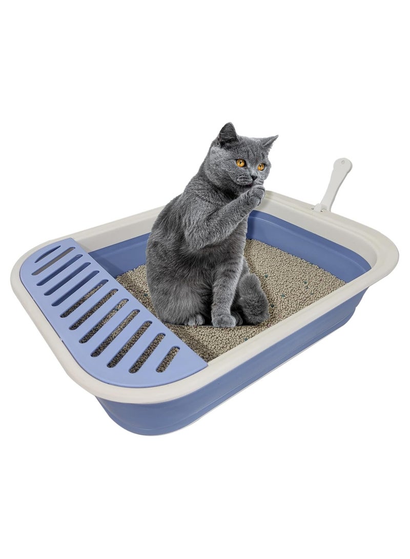 Dubkart Senior Cat Litter Boxes, Collapsible Open Low Entry Cat Litter Pan with Scoop Travel Cat Potty Pan Foldable Pet Toilet for Sick Disabled Older Elderly Cats Grey 20.9x15.7x5.7inch - Image 1
