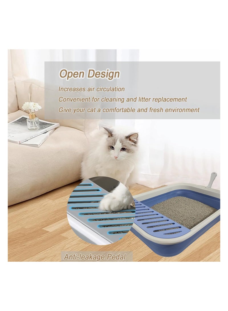 Dubkart Senior Cat Litter Boxes, Collapsible Open Low Entry Cat Litter Pan with Scoop Travel Cat Potty Pan Foldable Pet Toilet for Sick Disabled Older Elderly Cats Grey 20.9x15.7x5.7inch - Image 3