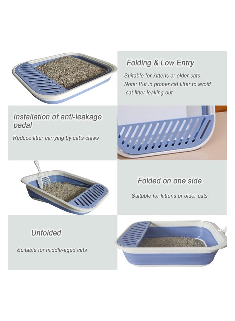 Dubkart Senior Cat Litter Boxes, Collapsible Open Low Entry Cat Litter Pan with Scoop Travel Cat Potty Pan Foldable Pet Toilet for Sick Disabled Older Elderly Cats Grey 20.9x15.7x5.7inch - Image 4