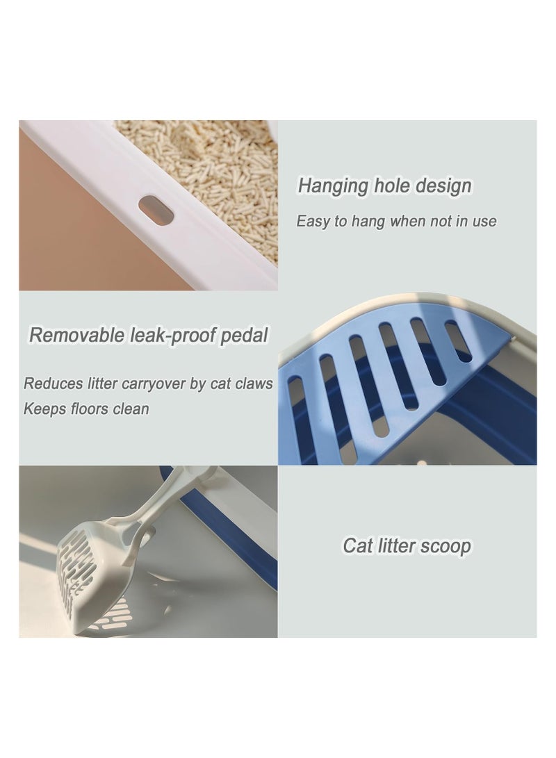 Dubkart Senior Cat Litter Boxes, Collapsible Open Low Entry Cat Litter Pan with Scoop Travel Cat Potty Pan Foldable Pet Toilet for Sick Disabled Older Elderly Cats Grey 20.9x15.7x5.7inch - Image 2