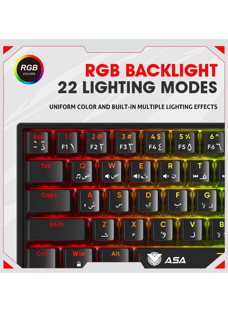 ASA - DRAGON MINI RGB Mechanical Gaming Keyboard For (PC) With 68 Keys - Wired - Image 1