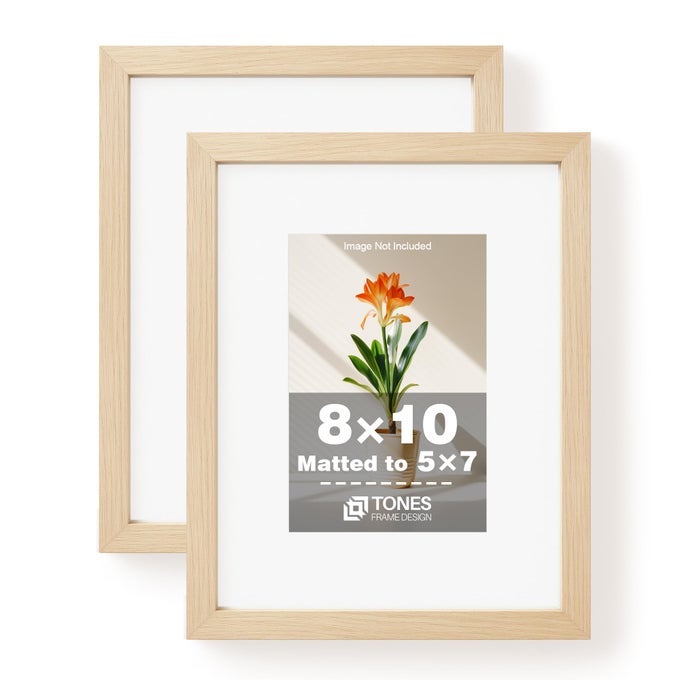 8X10 PICTURE FRAME SET OF 2 NATURAL SOLID WOOD VENEER FINISH WITH PLEXIGLASS SMALL 8X10 FRAME WITH MAT TO 5X7 PHOTO FRAMES FOR TABLETOP GALLERY WALL HOME DECOR