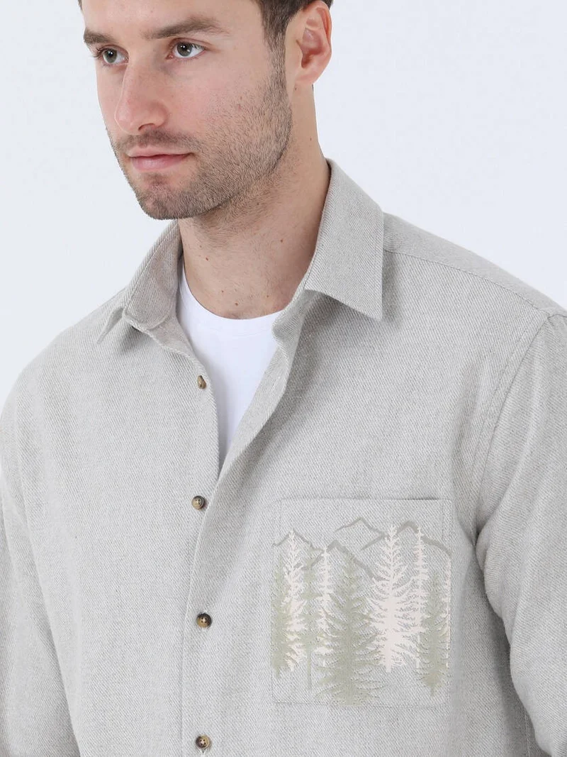 Kip Beige Printed Regular Fit Woven Casual Cotton Blend Shirt