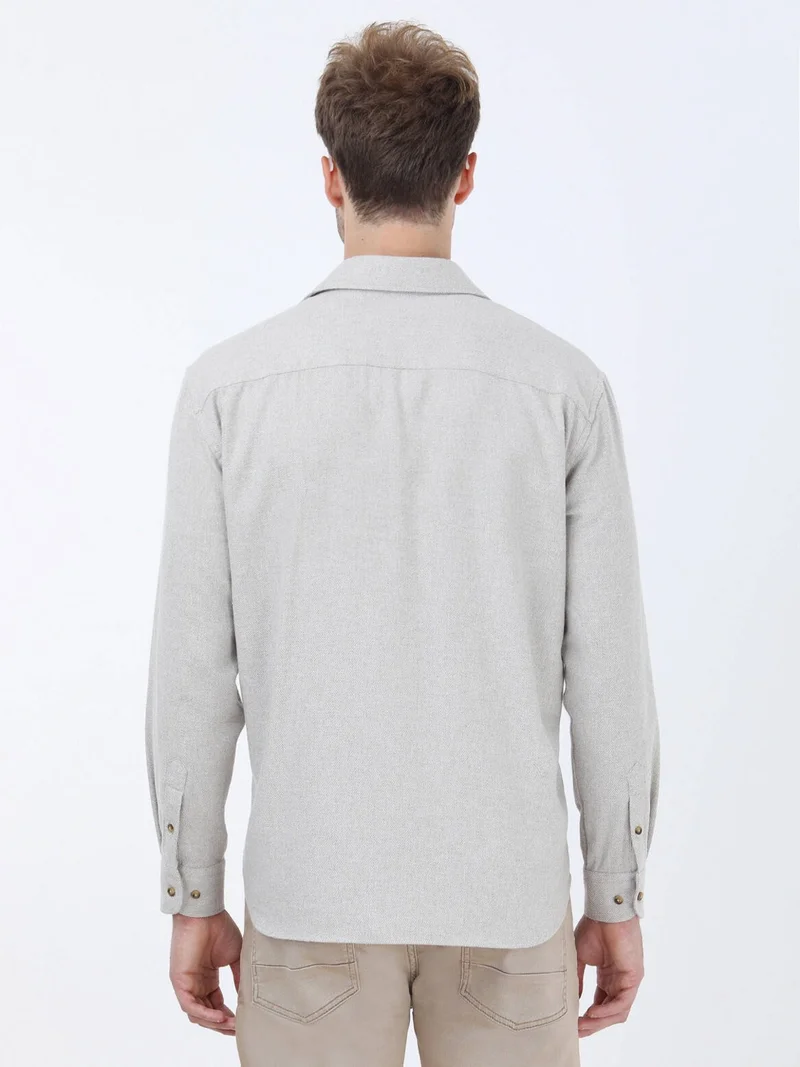 Kip Beige Printed Regular Fit Woven Casual Cotton Blend Shirt