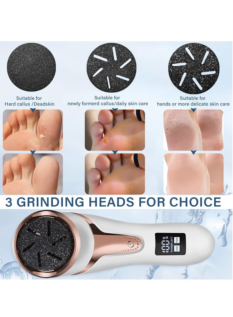 Electric Feet Callus Remover with Lint Vacuum, Rechargeable Callus Remover Pedicure Tools, Professional Foot Care Kit with 3 Heads and 2 Speeds, LCD Display