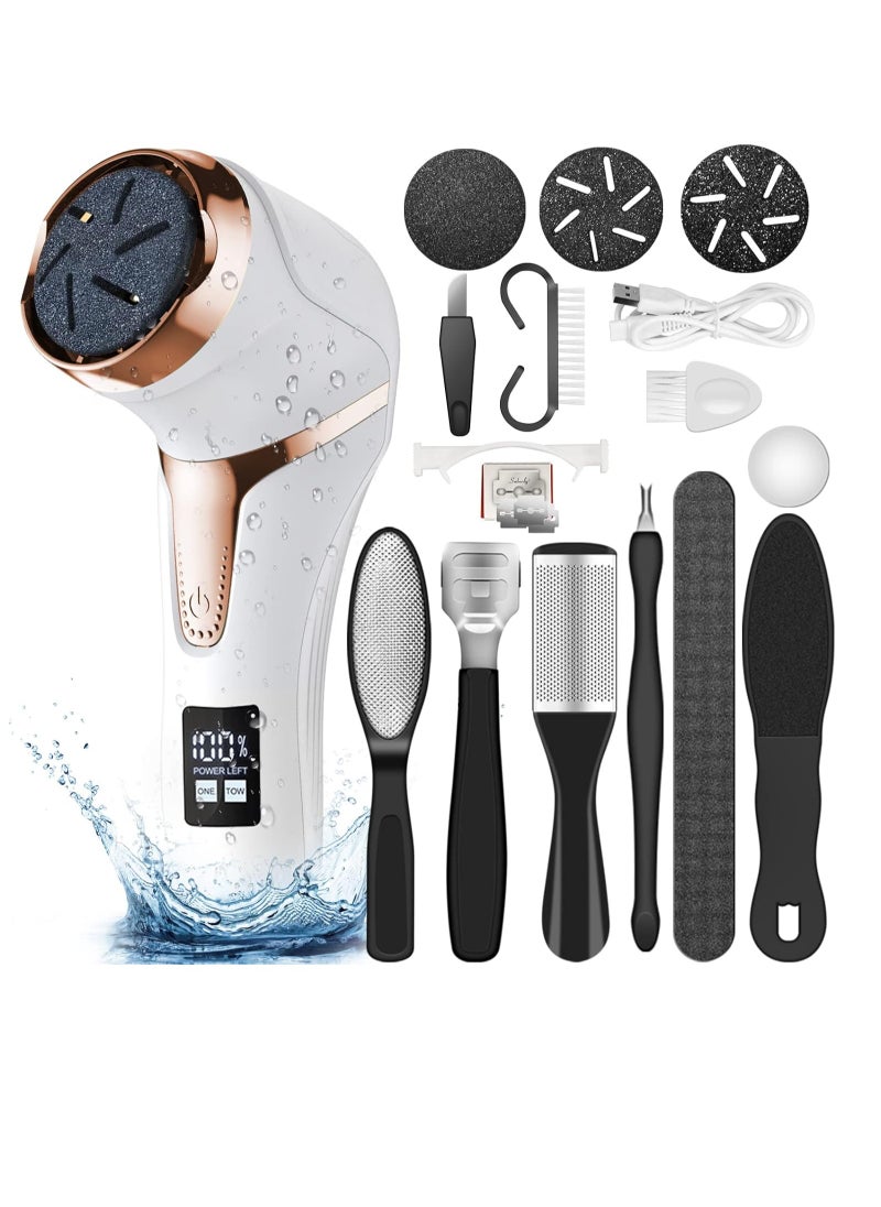 General Electric Feet Callus Remover with Lint Vacuum, Rechargeable Callus Remover Pedicure Tools, Professional Foot Care Kit with 3 Heads and 2 Speeds, LCD Display  - Image 1