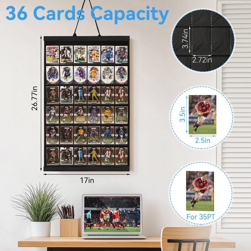 Famaster 36 Cards Display Case - 35PT Graded Sports Card Frame - with PVC Protection & Clear View for Baseball Football Basketball Trading Card Wall Display, Black - Image 2