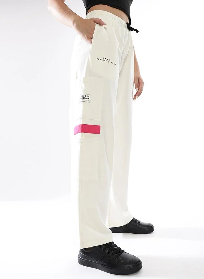 Hubberholme Women's Off White Terry Printed Regular Length Jogger Track Pant
