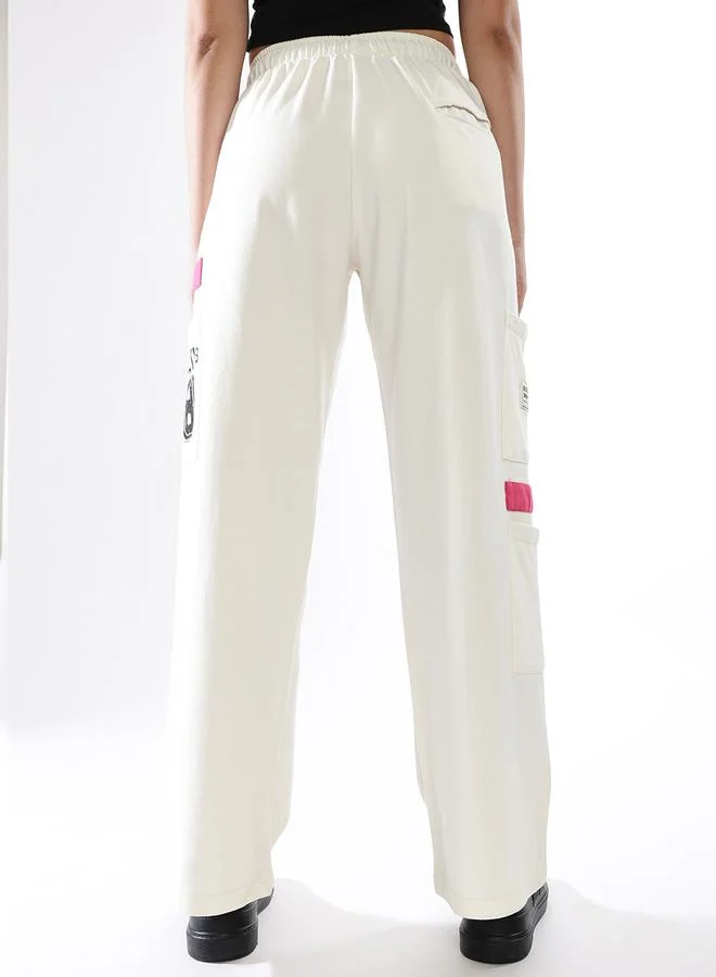 Hubberholme Women's Off White Terry Printed Regular Length Jogger Track Pant