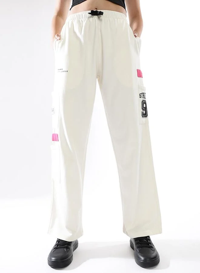 Hubberholme Women's Off White Terry Printed Regular Length Jogger Track Pant