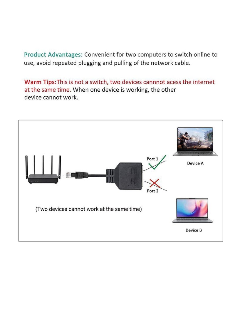 KASTWAVE - Ethernet Splitter, RJ45 LAN Ethernet Socket Connector Adapter, Tuliyet 1 Male to 2 Female Network Adapter for Super Cat5 and Cat5e and Cat6 LAN Ethernet Cable Splitter , Black - Image 1