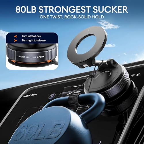 GadgetBite 360 Magnetic Car Mobile Holder for Dashboard Vacuum Suction Phone Holder Mount Hand Free Magnetic Cell Phone Stand with Strong Grip Shockproof Suction Cup for Car Gym Office Table - Black - Image 2