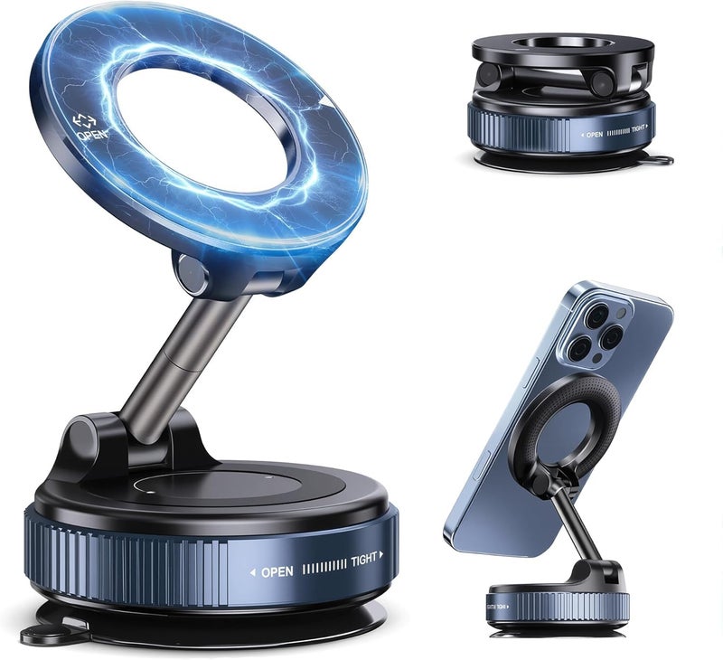 GadgetBite 360 Magnetic Car Mobile Holder for Dashboard Vacuum Suction Phone Holder Mount Hand Free Magnetic Cell Phone Stand with Strong Grip Shockproof Suction Cup for Car Gym Office Table - Black - Image 1
