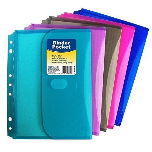 C-Line Super Heavyweight Poly Mini Size Binder Pocket, 5.5 x 8.5 inches, 7-Hole Punched, 1 Pocket, Color May Vary (08730) - Image 3