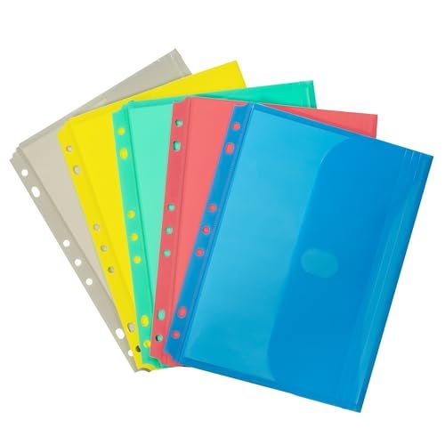 C-Line Super Heavyweight Poly Mini Size Binder Pocket, 5.5 x 8.5 inches, 7-Hole Punched, 1 Pocket, Color May Vary (08730) - Image 1
