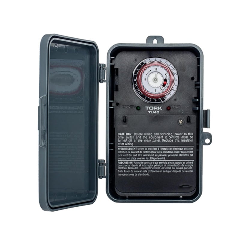Industries TORK TU40 Indoor/Outdoor 40-Amp Universal Multi-Volt Electromechanical Appliance Timer - 24-Hour Programming - Multiple On/Off Settings - 120-277-Volt - Compatible with Incandescent/Compact Fluorescent/LED - Same On/Off Times Each Day