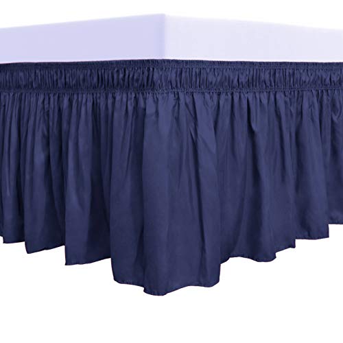 PureFit PureFit Wrap Around Ruffled Bed Skirt with Adjustable Elastic Belt  18 Inch Drop Easy to Put On Wrinkle Free Bedskirt Dust Ruffles Bed Frame Cover for Queen King and CKing Size Beds Navy