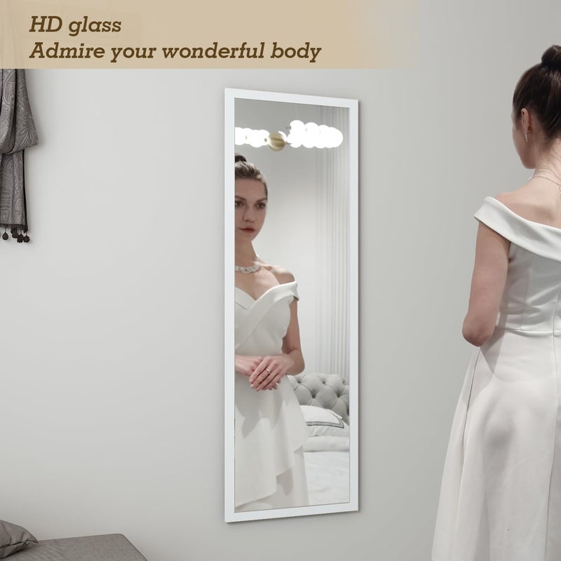 whitebeach 48" x 16" Over The Door Full Length Mirror Wall Mounted Hanging with 2 Metal Hangers for Bedroom Living Room Bathroom White - Image 2