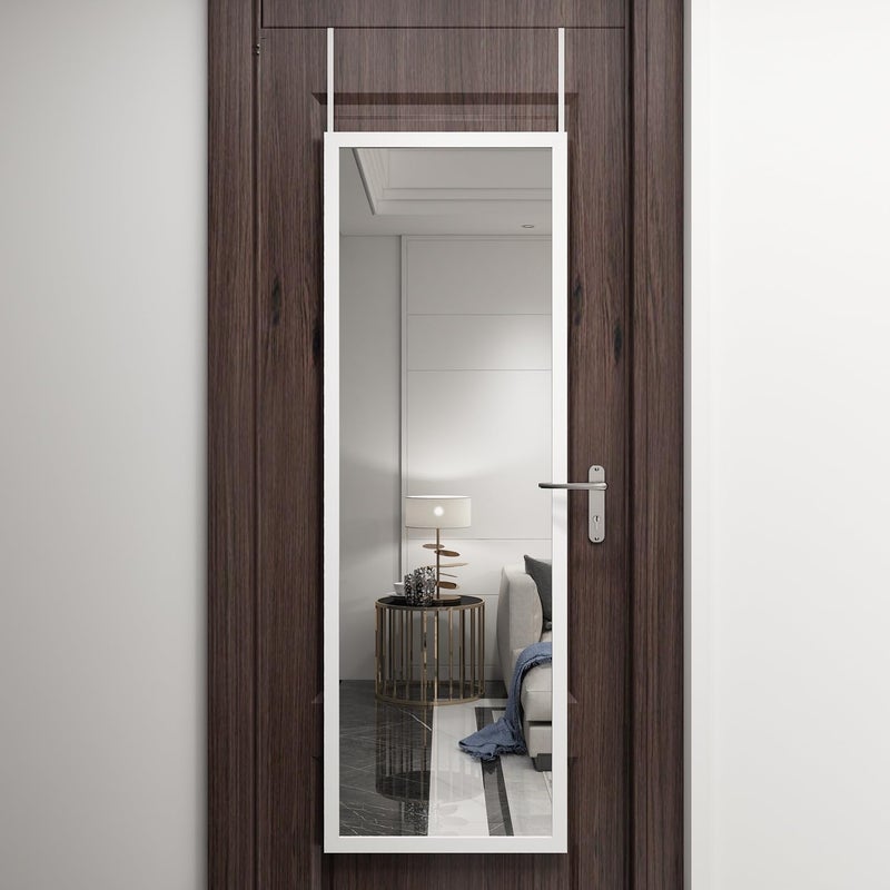 whitebeach 48" x 16" Over The Door Full Length Mirror Wall Mounted Hanging with 2 Metal Hangers for Bedroom Living Room Bathroom White - Image 1