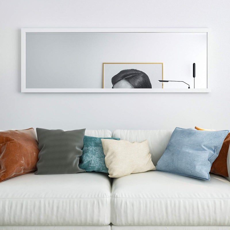 whitebeach 48" x 16" Over The Door Full Length Mirror Wall Mounted Hanging with 2 Metal Hangers for Bedroom Living Room Bathroom White - Image 3