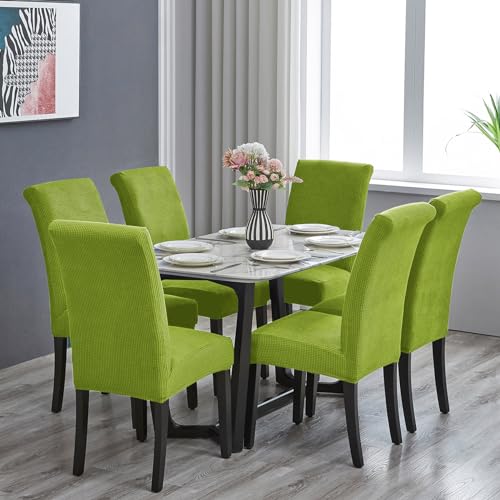 Howhic Chair Covers for Dining Room Set of 4 Stretchy Dining Chair Covers Textured Jacquard Kitchen Chair Slipcovers Classy Decor for Home and Banquet Apple Green 4 Pack - Image 3