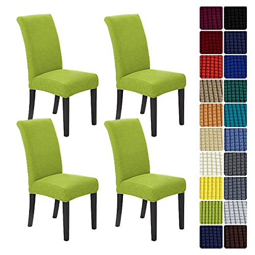 Howhic Chair Covers for Dining Room Set of 4 Stretchy Dining Chair Covers Textured Jacquard Kitchen Chair Slipcovers Classy Decor for Home and Banquet Apple Green 4 Pack - Image 1
