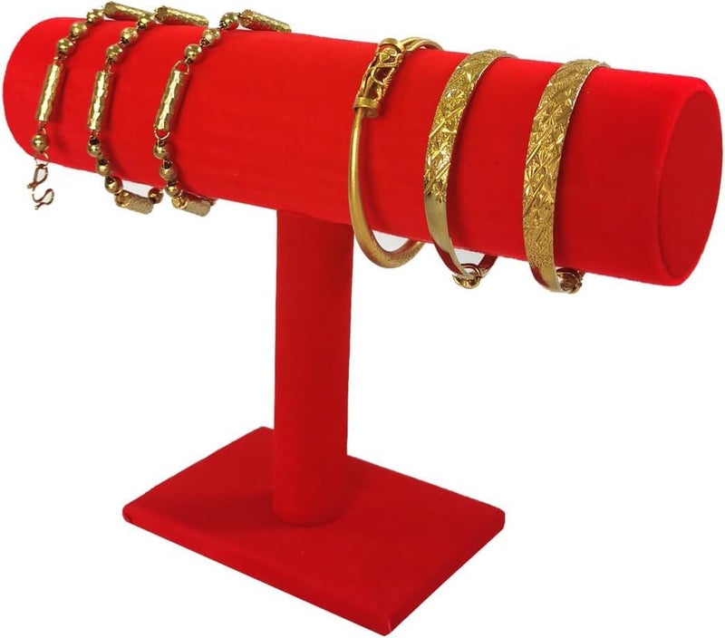 W.S Jewelry Organizer Stand for Women - T-Bar Bracelet, Watch & Hair Tie Storage Display Rack with Travel-Friendly Design (RED) - Image 4