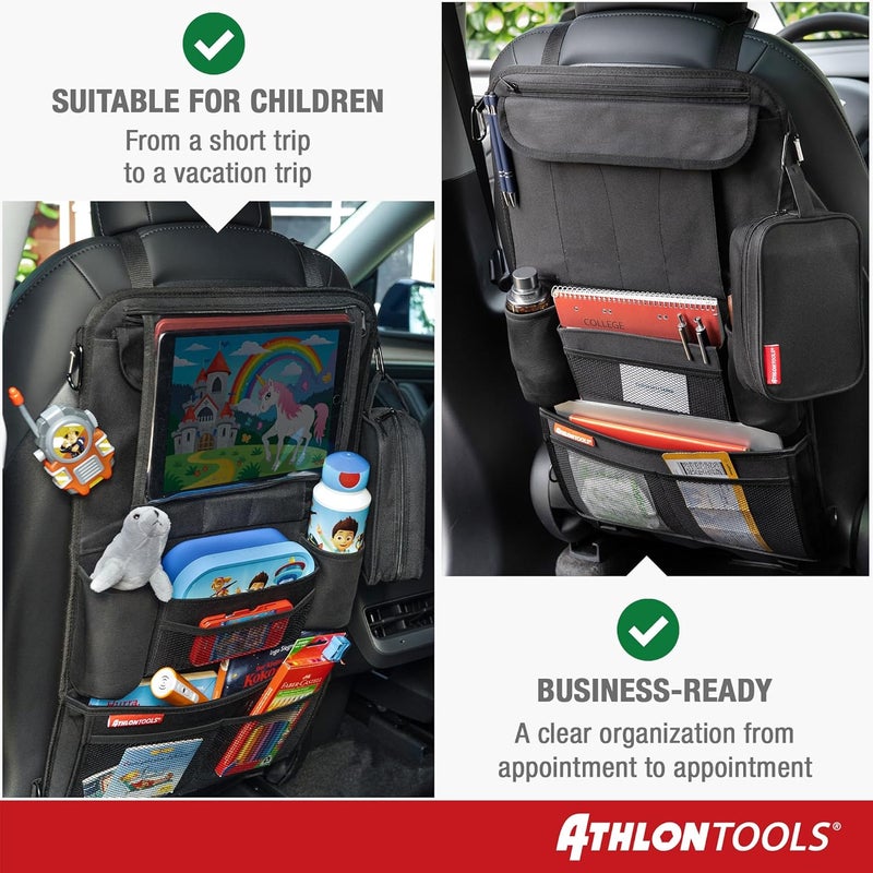 ATHLON TOOLS Car Seat Organizer with Integrated Tablet Holder - Black - Image 2