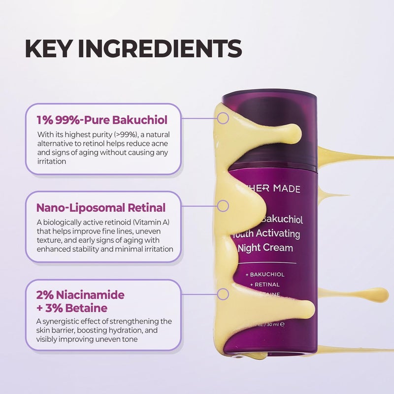 MOTHER MADE Retinol Bakuchiol Night Cream, 1 Fl Oz, Korean Retinal Face Cream to Firm Skin, Reduce Wrinkles, Fine Lines, Signs of Aging, Antiaging, Smoothing, Korean Skincare - Image 4