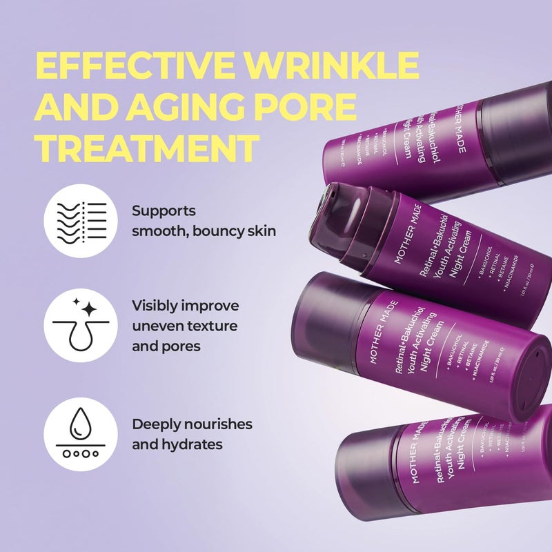 MOTHER MADE Retinol Bakuchiol Night Cream, 1 Fl Oz, Korean Retinal Face Cream to Firm Skin, Reduce Wrinkles, Fine Lines, Signs of Aging, Antiaging, Smoothing, Korean Skincare - Image 3