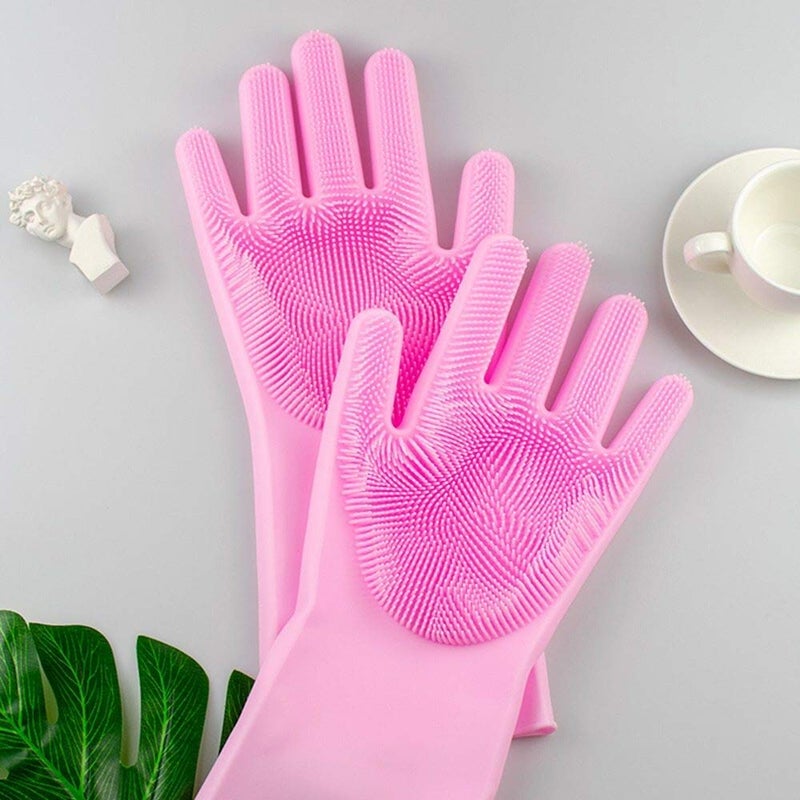 Loquat 1 Pair Gloves Magic Silicone Dish Washing Gloves, Heavy Duty Silicone Hand Gloves for Dishwashing, Silicon Cleaning Gloves, Multi-Purpose Cleaning Gloves Pet Bath Massage Gloves - Image 2