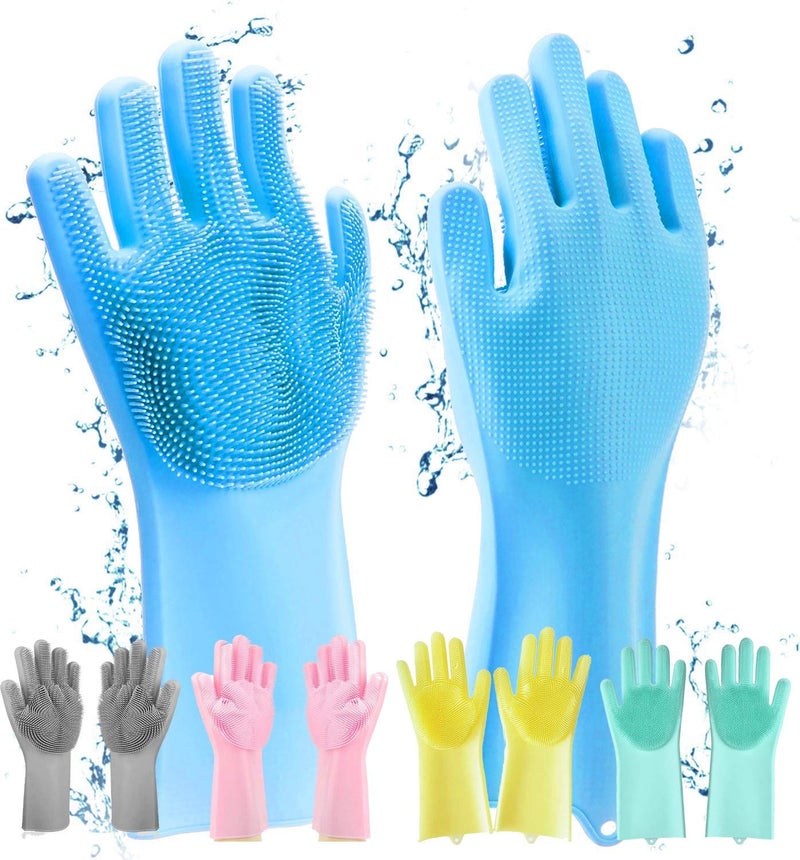 Loquat 1 Pair Gloves Magic Silicone Dish Washing Gloves, Heavy Duty Silicone Hand Gloves for Dishwashing, Silicon Cleaning Gloves, Multi-Purpose Cleaning Gloves Pet Bath Massage Gloves - Image 1