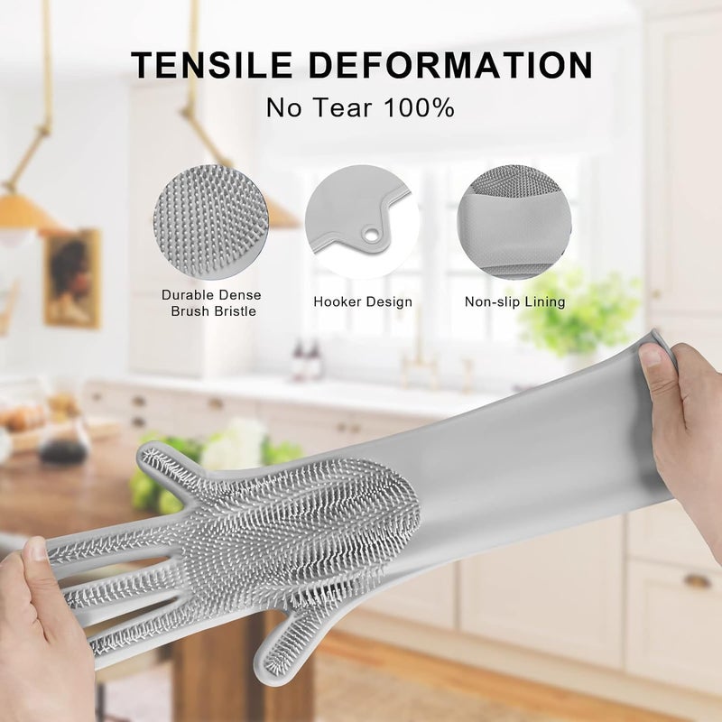 Loquat 1 Pair Gloves Magic Silicone Dish Washing Gloves, Heavy Duty Silicone Hand Gloves for Dishwashing, Silicon Cleaning Gloves, Multi-Purpose Cleaning Gloves Pet Bath Massage Gloves - Image 4