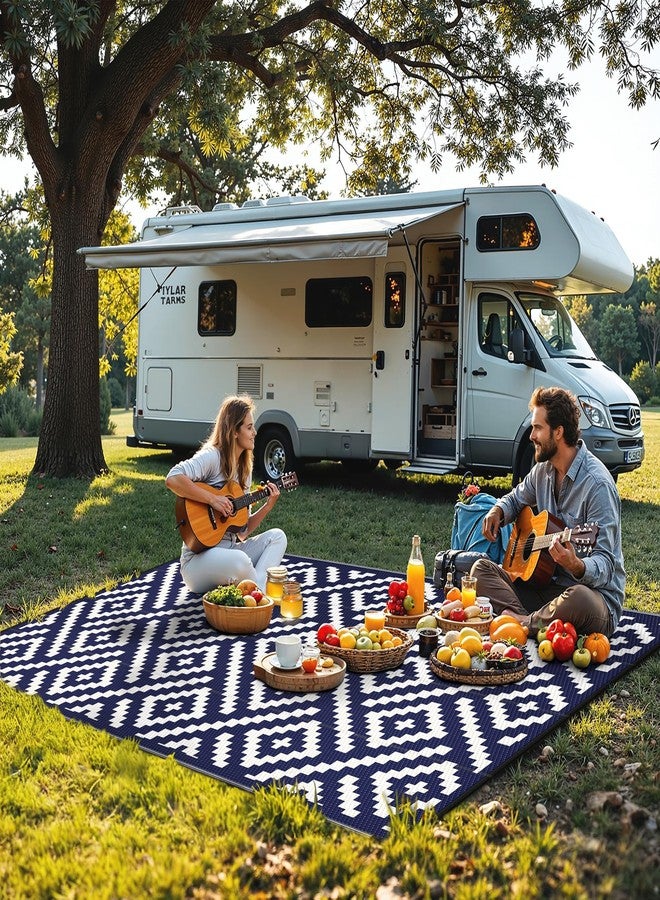 sarben Waterproof Outdoor Rug 6x9 ft, Patio Rug Mat, Reversible Plastic Straw Rug, Indoor/Outdoor Area Rugs Carpet for RV, Camping, Deck, Porch, Picnic, Backyard, Balcony, All Weather, Blue & White - Image 5