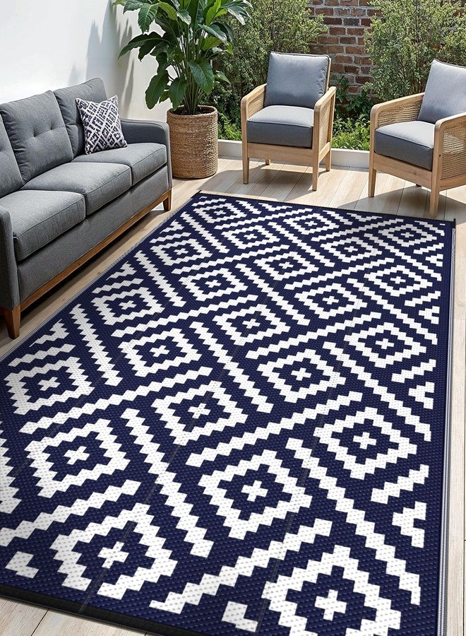 sarben Waterproof Outdoor Rug 6x9 ft, Patio Rug Mat, Reversible Plastic Straw Rug, Indoor/Outdoor Area Rugs Carpet for RV, Camping, Deck, Porch, Picnic, Backyard, Balcony, All Weather, Blue & White - Image 1