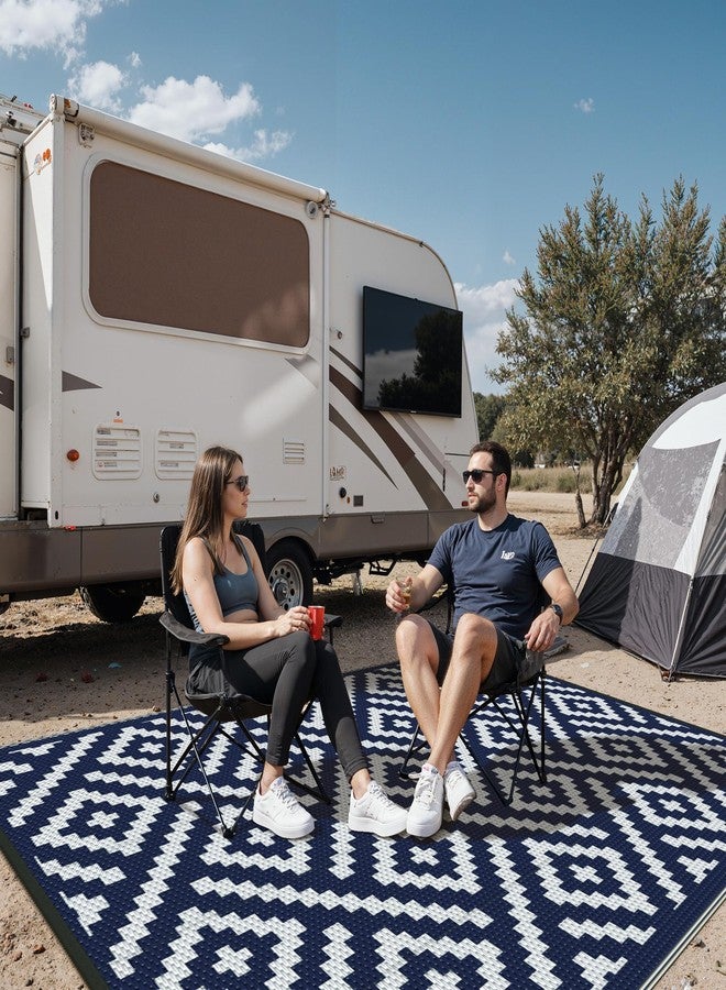 sarben Waterproof Outdoor Rug 6x9 ft, Patio Rug Mat, Reversible Plastic Straw Rug, Indoor/Outdoor Area Rugs Carpet for RV, Camping, Deck, Porch, Picnic, Backyard, Balcony, All Weather, Blue & White - Image 4