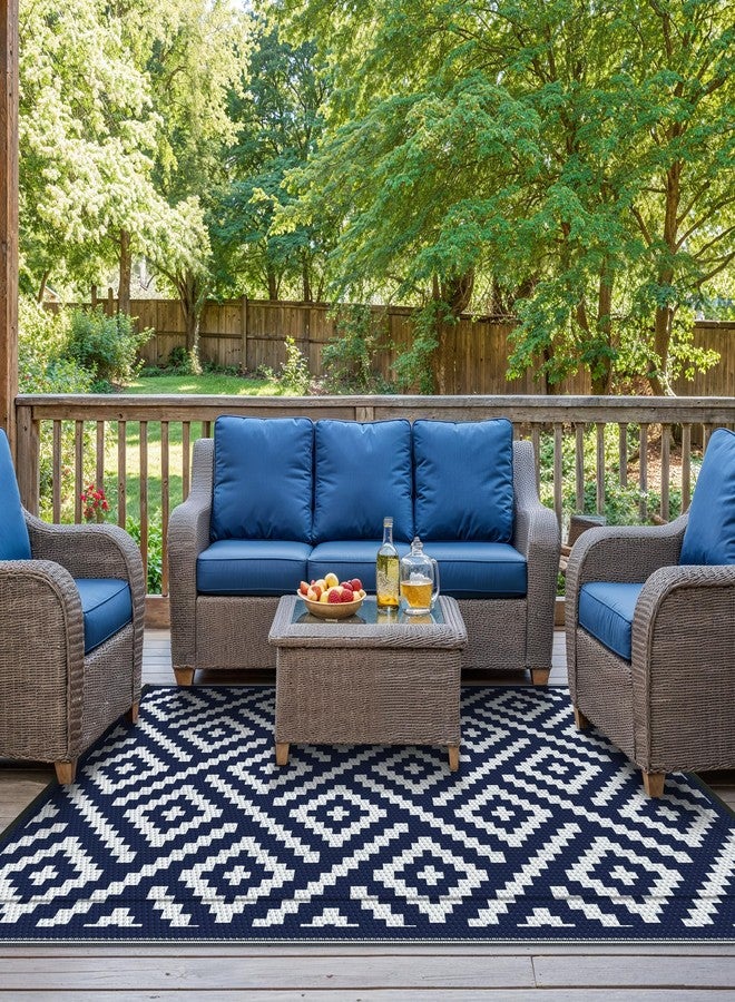 sarben Waterproof Outdoor Rug 6x9 ft, Patio Rug Mat, Reversible Plastic Straw Rug, Indoor/Outdoor Area Rugs Carpet for RV, Camping, Deck, Porch, Picnic, Backyard, Balcony, All Weather, Blue & White - Image 3