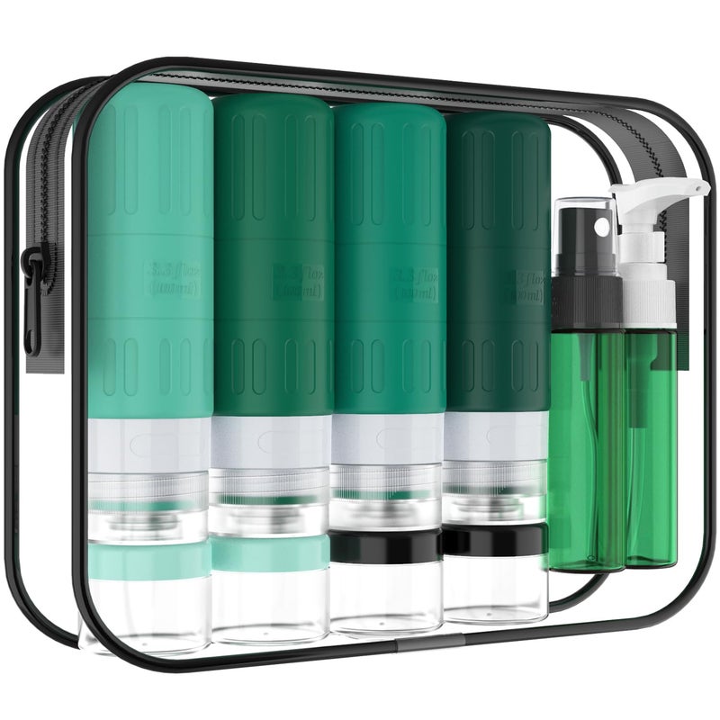 GLAMFIELDS Travel Bottles for Toiletries,TSA Approved 3.3oz Size LeakProof Silicone Toiletry Containers for Shampoo, Conditioner,Easy to Squeezeï¼ŒPortable Travel Essentials for Lotion(18 Pack) Green - Image 1