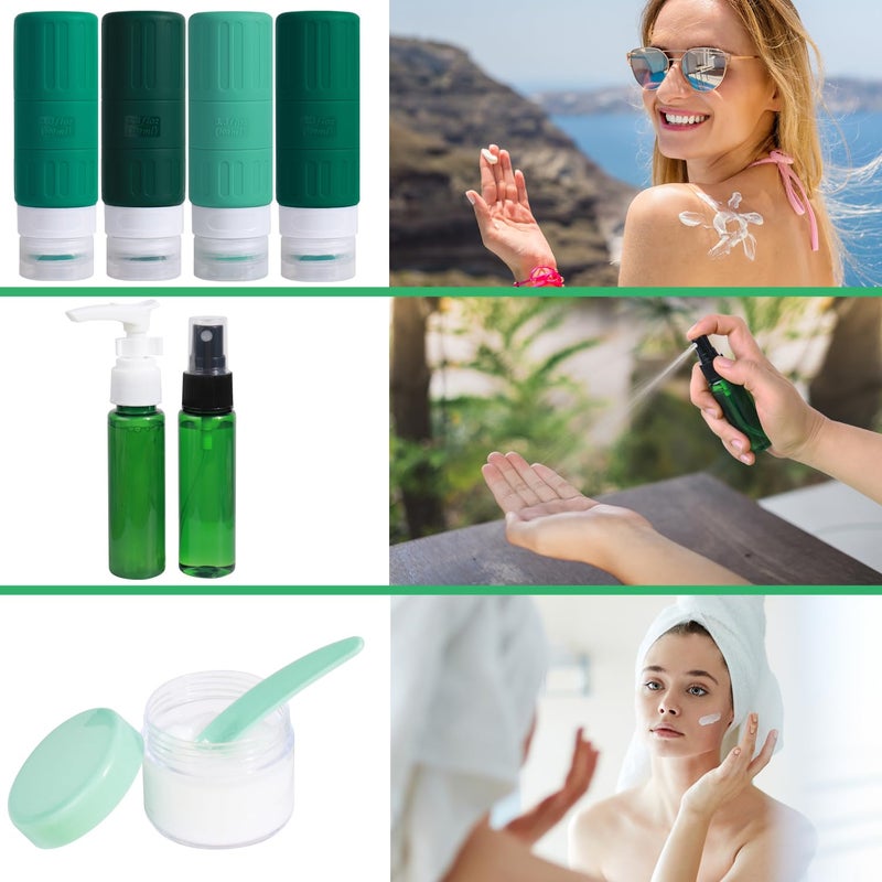 GLAMFIELDS Travel Bottles for Toiletries,TSA Approved 3.3oz Size LeakProof Silicone Toiletry Containers for Shampoo, Conditioner,Easy to Squeezeï¼ŒPortable Travel Essentials for Lotion(18 Pack) Green - Image 5