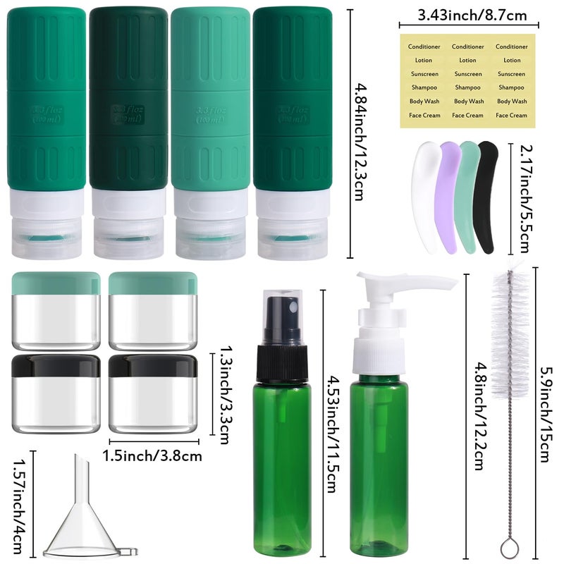 GLAMFIELDS Travel Bottles for Toiletries,TSA Approved 3.3oz Size LeakProof Silicone Toiletry Containers for Shampoo, Conditioner,Easy to Squeezeï¼ŒPortable Travel Essentials for Lotion(18 Pack) Green - Image 2