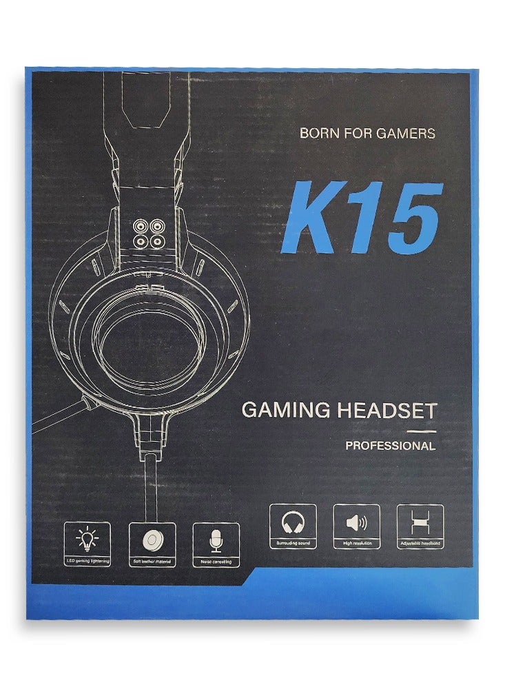 K15 Gaming Headset With Adjustable Mic , 7.1ch Surround Sound with RGB Lights - compatible with PC, Xbox,PS4, Mobiles  - Image 1