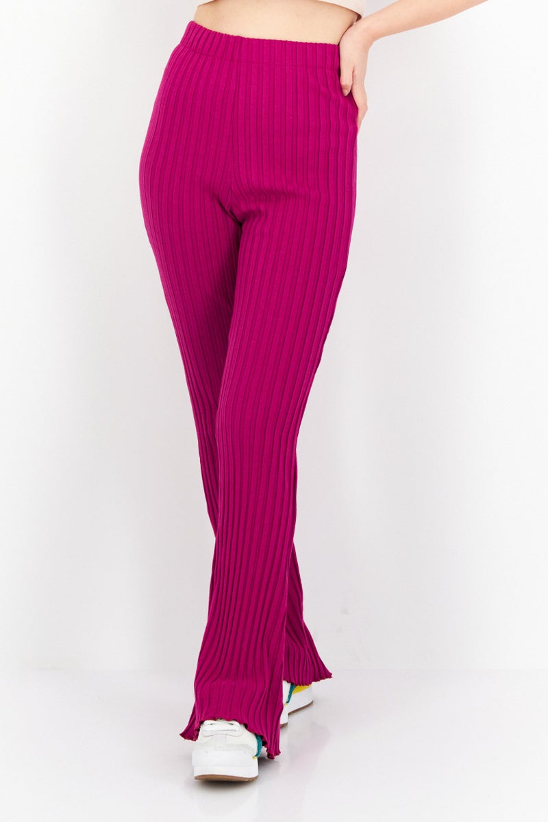 SIMON MILLER Women Ribbed Wide Leg Pants, Fushsia - Image 1