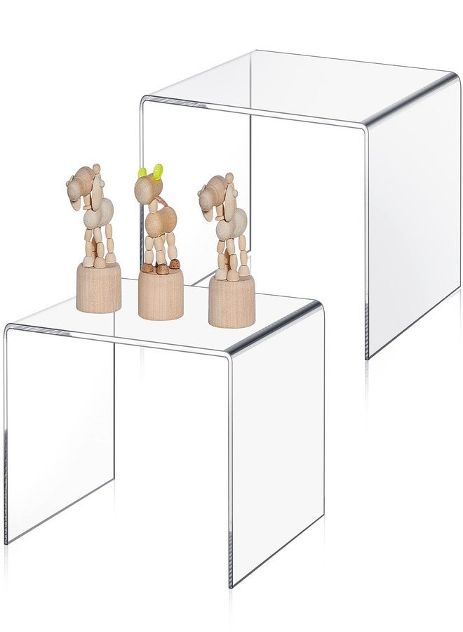 RattanView 2 Pcs 9 x 7.75 x 6 Inch Extra Large 5 mm Thickness Acrylic Risers Display Stands Clear Acrylic Shelf Riser Showcase for Collectibles Jewelry Cupcakes Figures Cabinet - Image 1