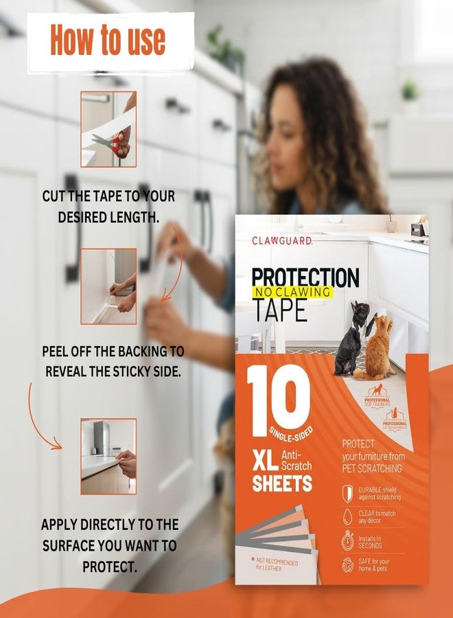 CLAWGUARD Protection Tape Sheets – 10 XL (17x12 in) Pet Scratch Protectors – Door Scratch Protector Dog & Cat – Couch Protector from Cat Claws - Image 4